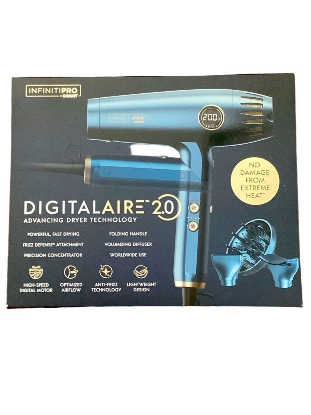 CONAIR InfinitiPro DigitalAire 2.0 Hair Dryer Anti-Frizz Lightweight NWT